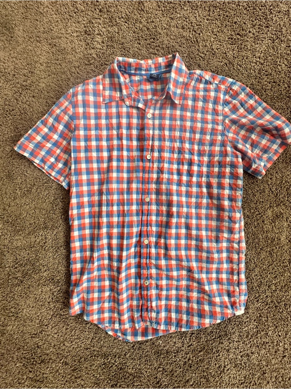Boys Short-Sleeve Plaid Button-Down Shirt - Red & Blue